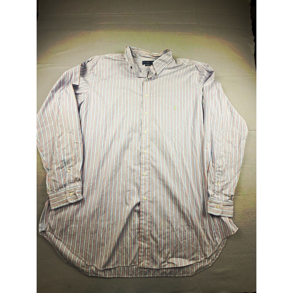 Ralph Lauren Classic Fit Dress Shirt 18.5 36/38 Blue Striped Cotton Pony